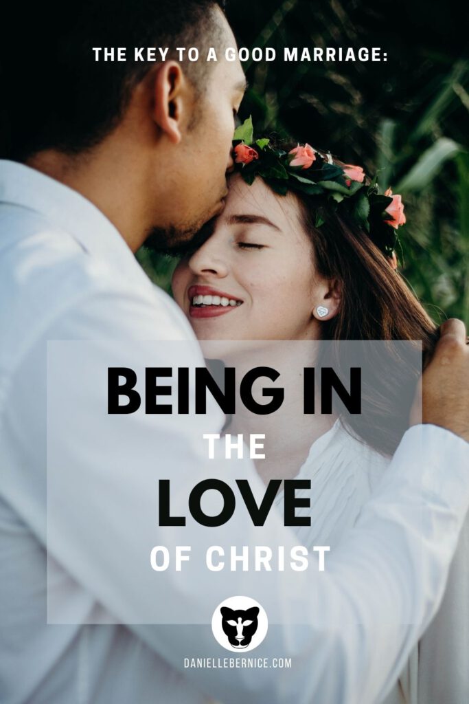 The key to a good marriage - being in the love of Christ. Couple dressed in white, clearly in love