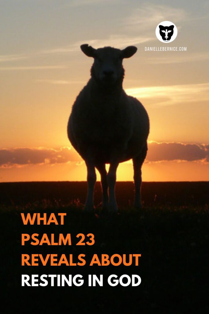 Silhouette of a sheep at sunset with the text “What Psalm 23 reveals about resting in God”, DanielleBernice.com